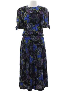 Vintage 80s Jeffrey & Dara Floral Paisley Rayon Maxi Dress Womens 9/10